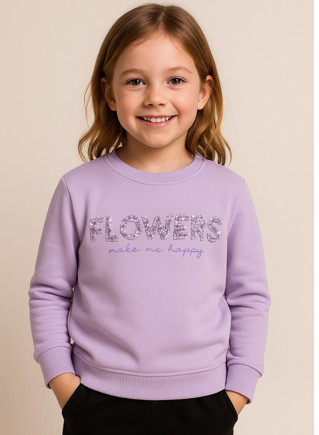 Girls' - Œflowers Make Me Happy” Sweatshirt