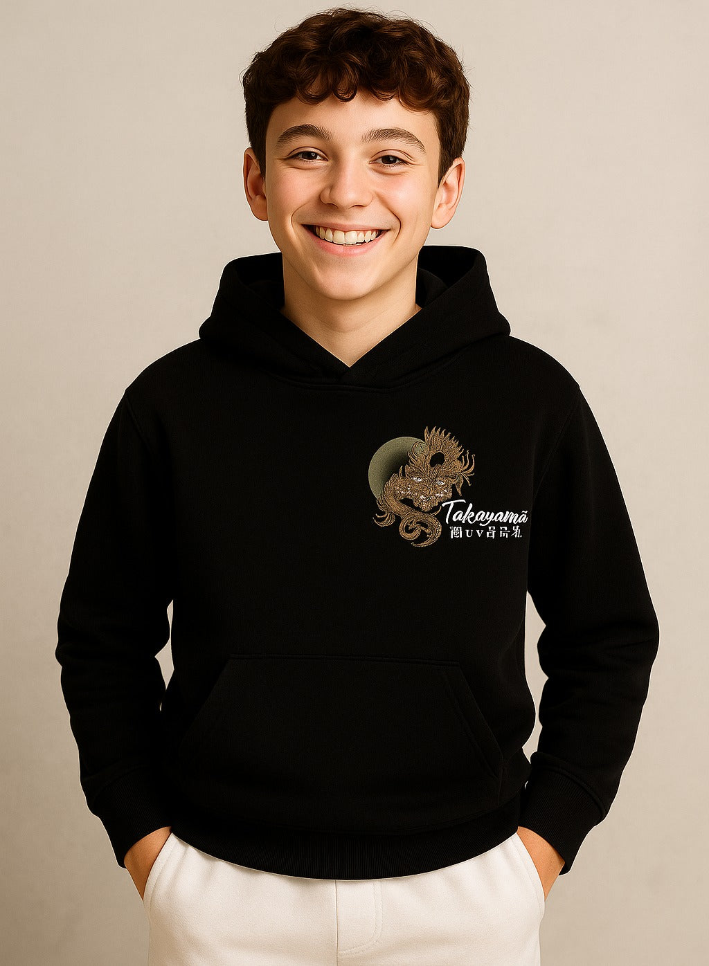 Boys' Black "Takigami Dragon" Graphic Hooded Sweatshirt
