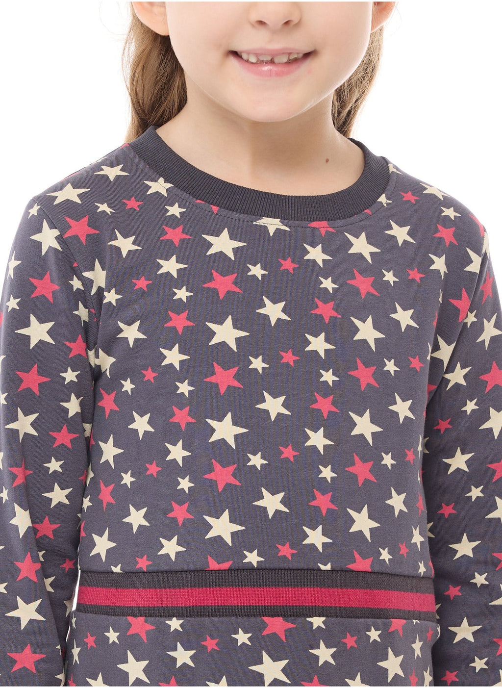 Silver Print Star Dress With Matching Waist Rib- Girls Dress