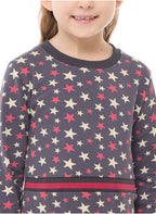 Silver Print Star Dress With Matching Waist Rib- Girls Dress