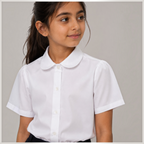 victor and jane junior girls white short sleeve school shirt with a rounded peter pan collar