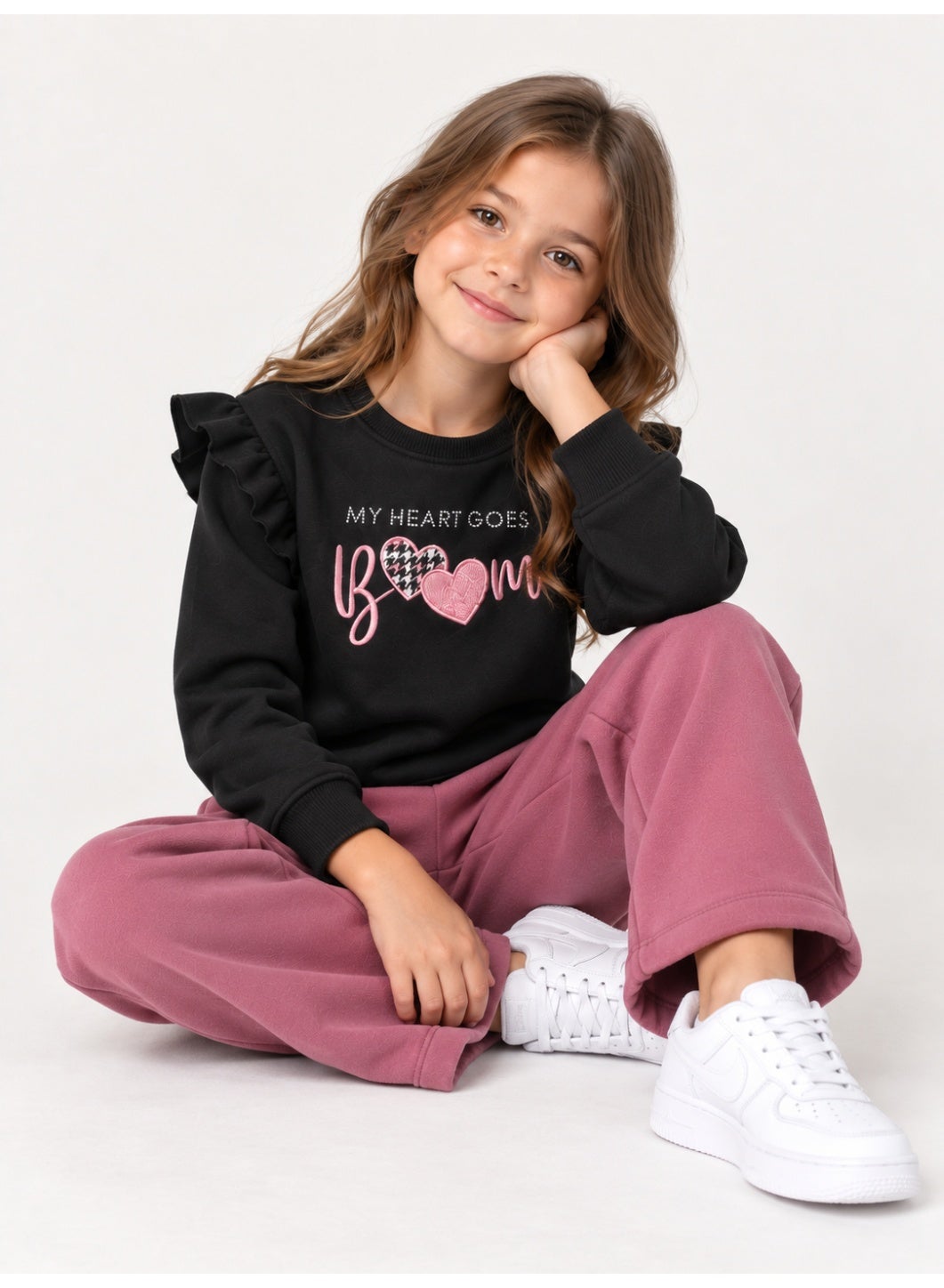 Girls Ruffle Sleeve Sweatshirt and Wide Leg Pants Set