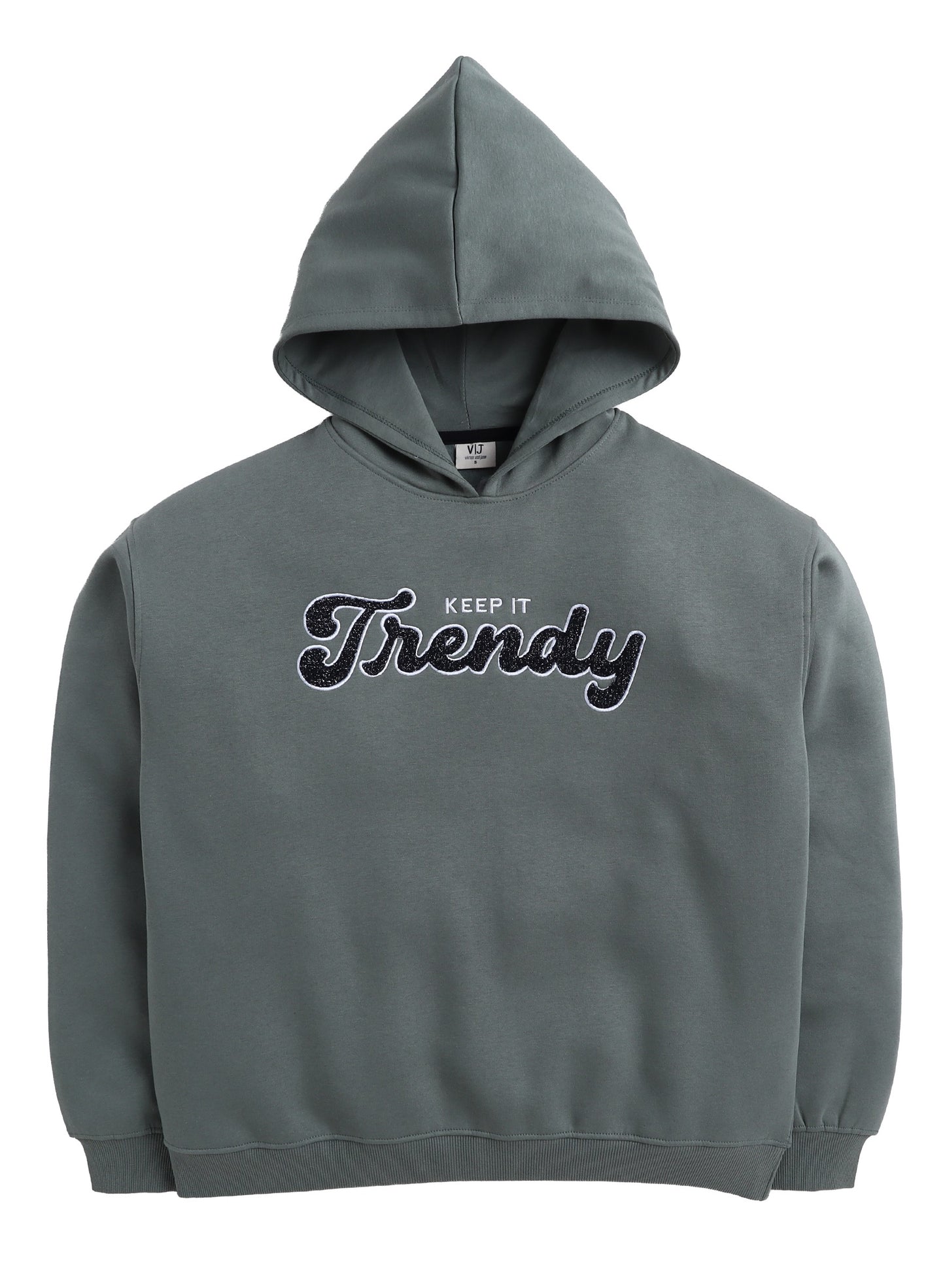 “Keep It Trendy” Graphic Hoodie for Girls – Teal Blue | 100% Cotton Fleece |