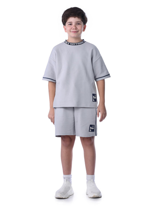 Victor and Jane Boys' Jacquard Set – Light Blue 2-Piece Outfit with Label Detail