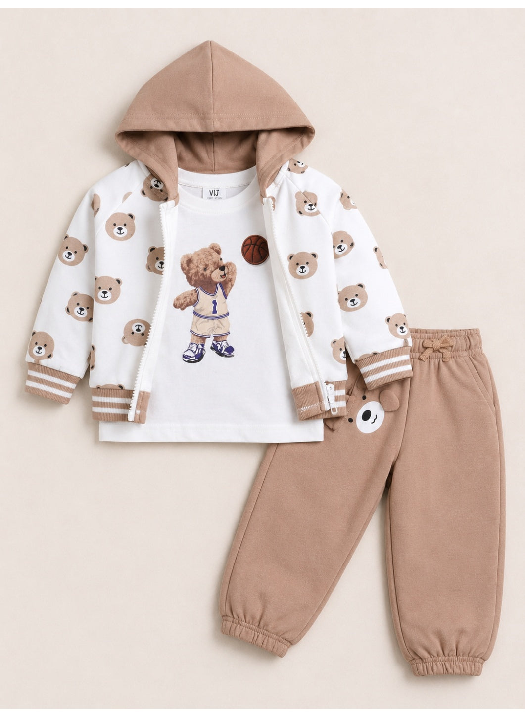 Boys 3-Piece Set – Printed Zip Hoodie, Top & Jogger Pants