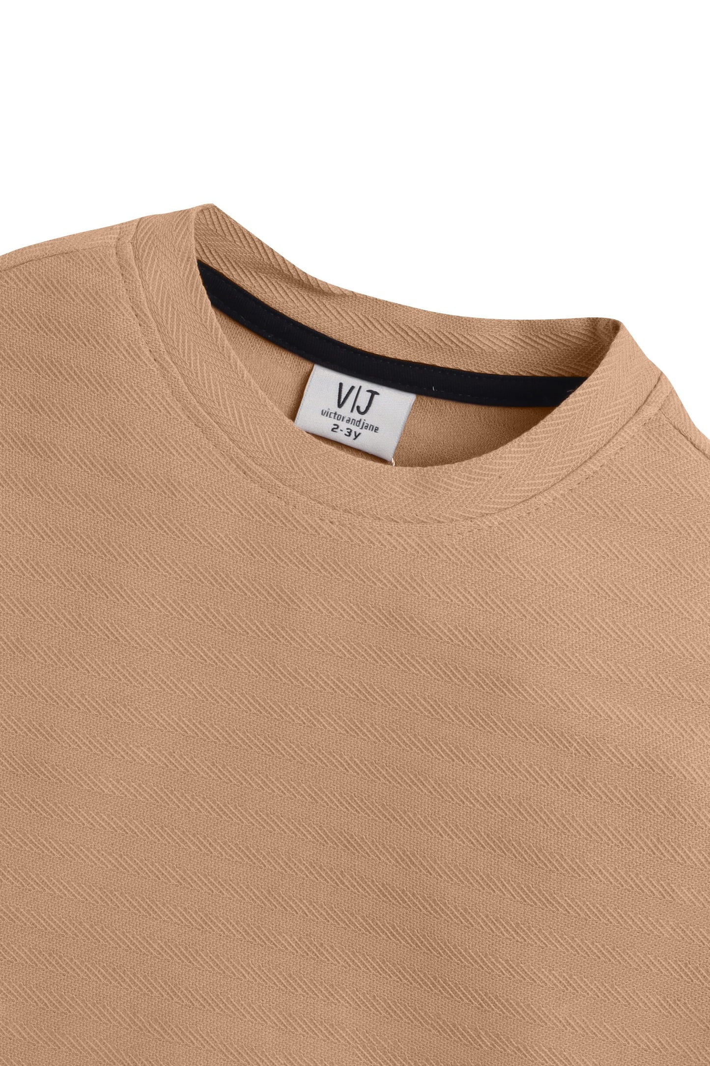 Junior Boys Textured Cotton T-Shirt - Beige