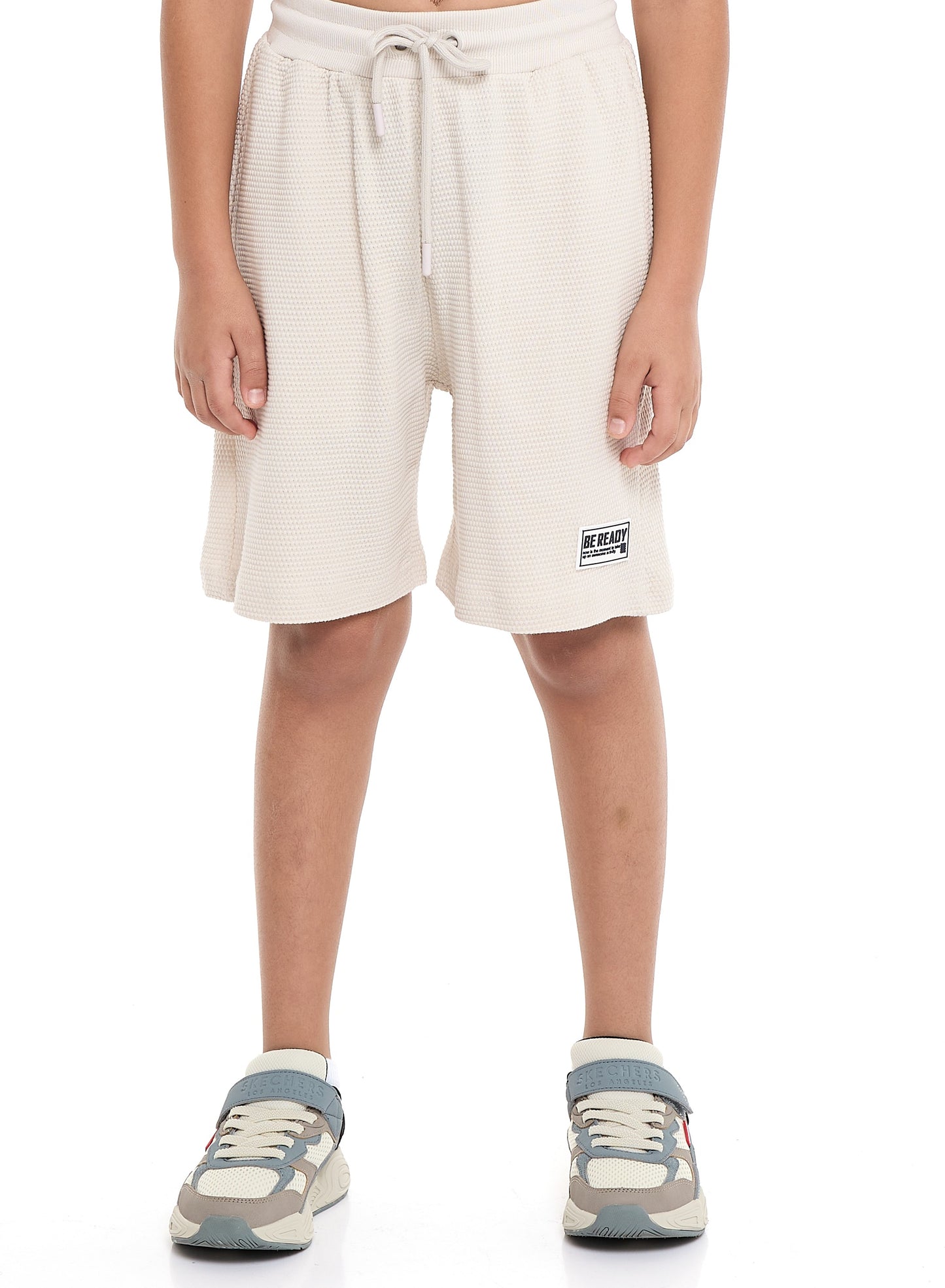 Victor and Jane Boys' Jacquard Set – Beige 2-Piece Outfit with Pockets, Polo T-Shirt and Shorts