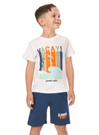 Victor And Jane Boys' 2Pc Set “ Summer Vibes & Beach Days -Off White And Blue