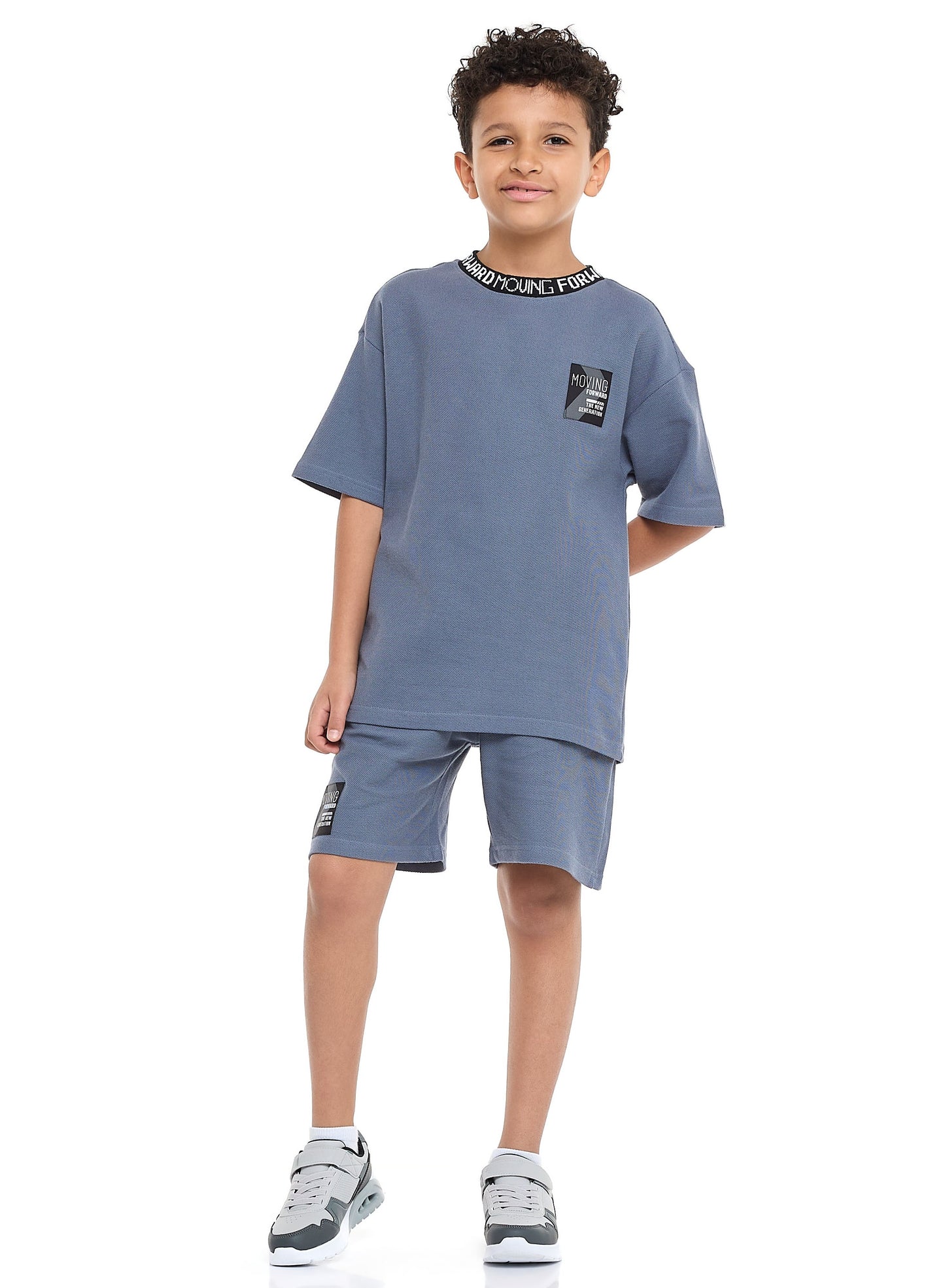 Victor and Jane Boys' Cord Set – Dark Blue T-Shirt and Shorts Outfit with Label Detail