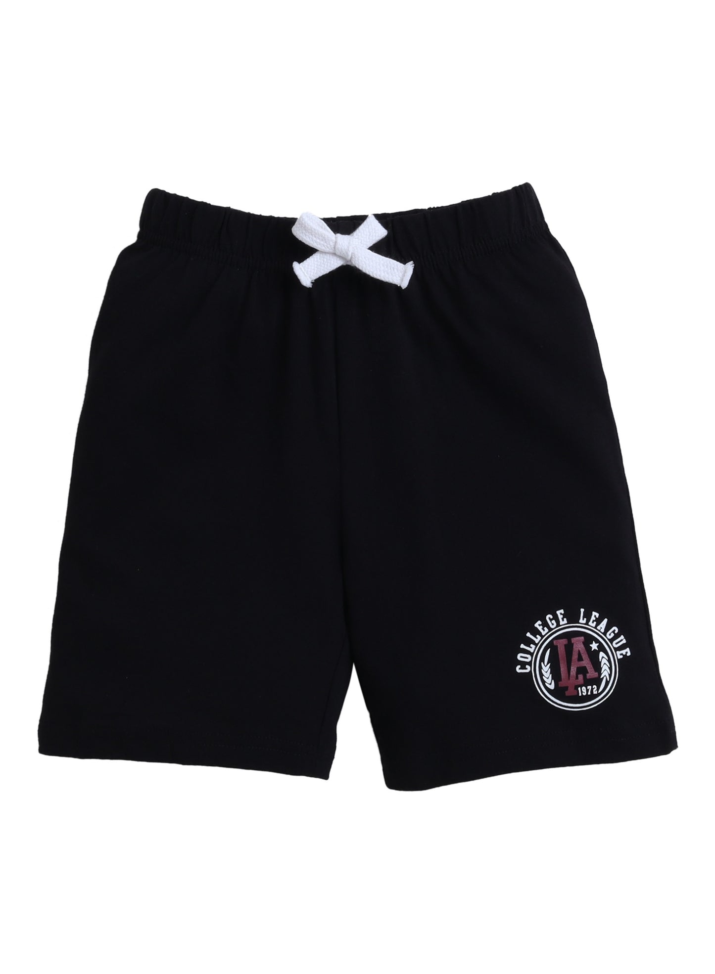 Boys' Slogan Print Shorts Black, Cotton Material, Comfortable Lace-Up Waist Pull-On Design, 2-3YRS