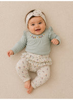 Baby Girls Long Sleeve Bodysuit & Ruffle Pants Set with Headband (3-Piece Set)