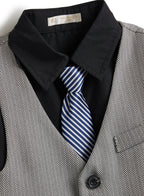 Grey Herringbone Waistcoat And Pant Set With Shirt And Tie