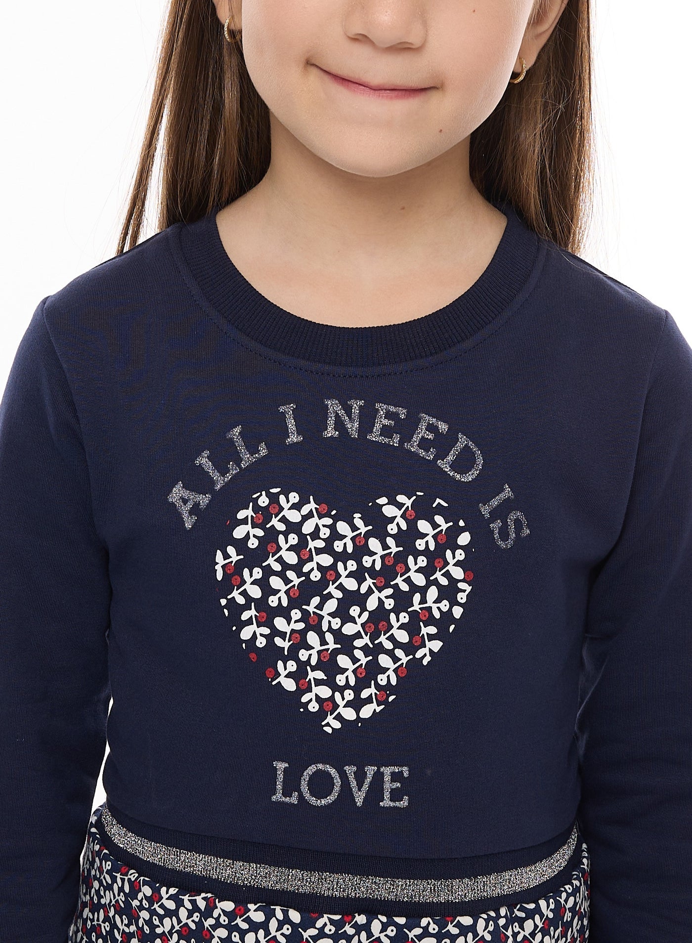 Girls Winter Dress - Floral Applique With Glitter Print