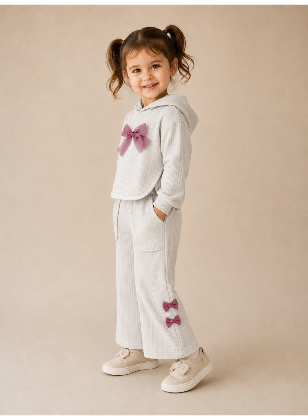 Baby Girls Hoodie with Bow and Pants Set