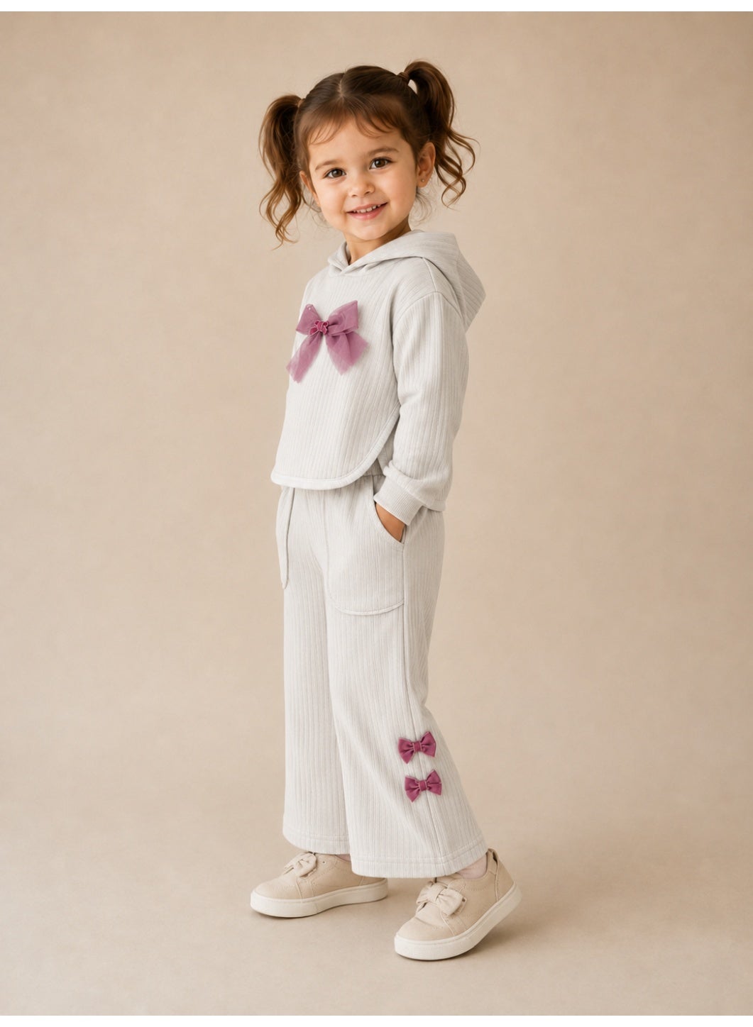 Baby Girls Hoodie with Bow and Pants Set