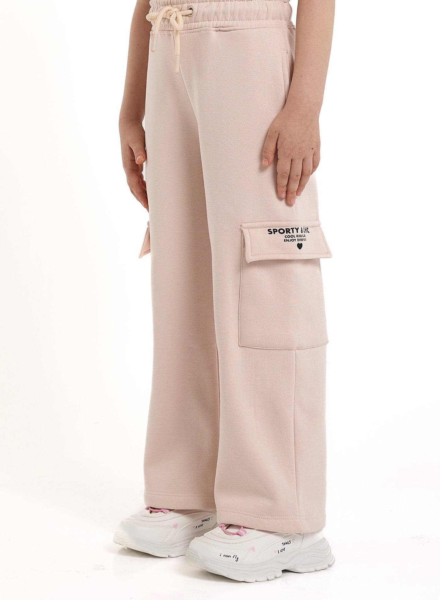 Girls Cargo Pocket Fleece Tracksuit “ Pink 2-Piece Set