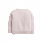 Back view of a light pink girls sweatshirt by victor and jane with ribbed cuffs and hem