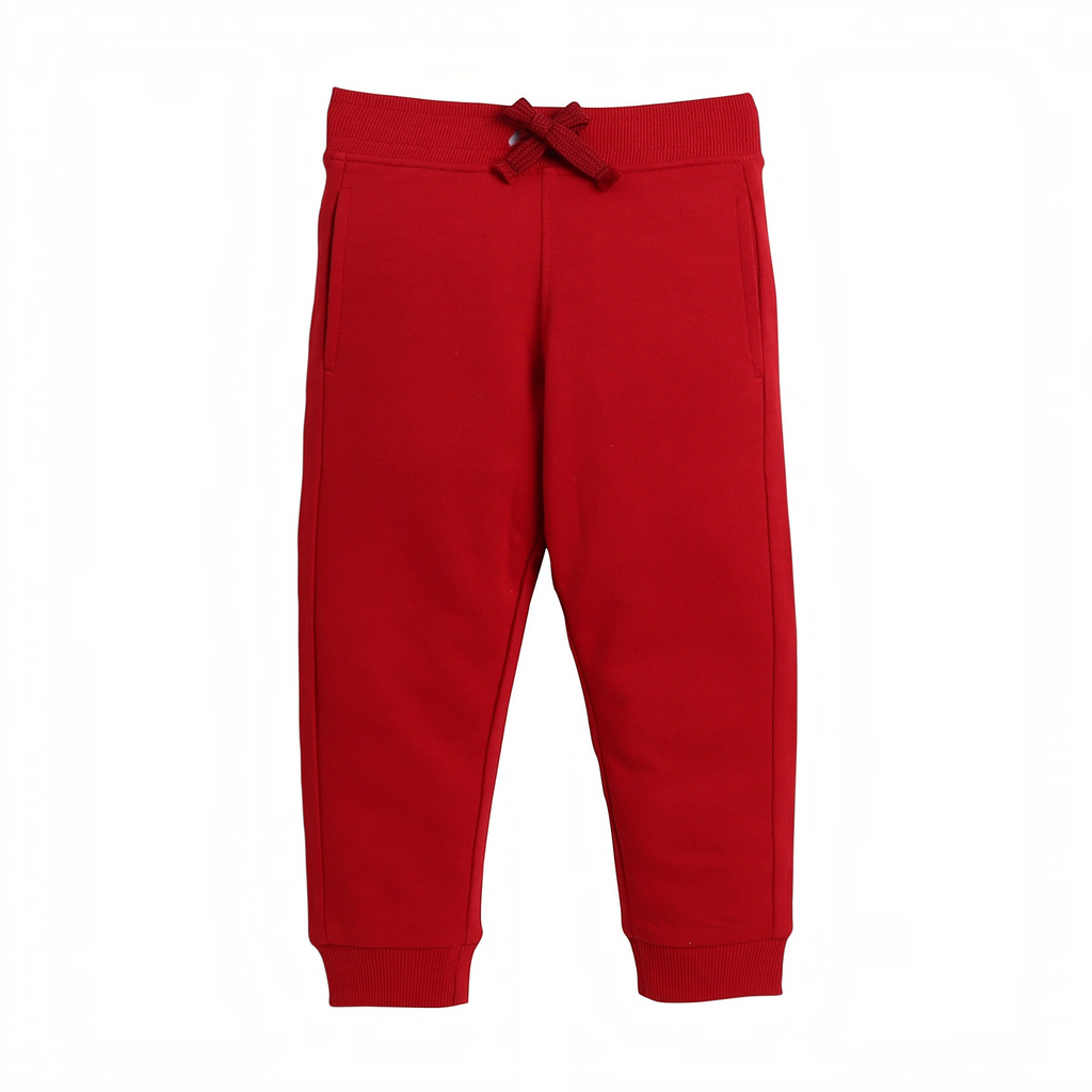 victor and jane girls red sweatpants with an elasticated drawstring waistband and ribbed cuffs