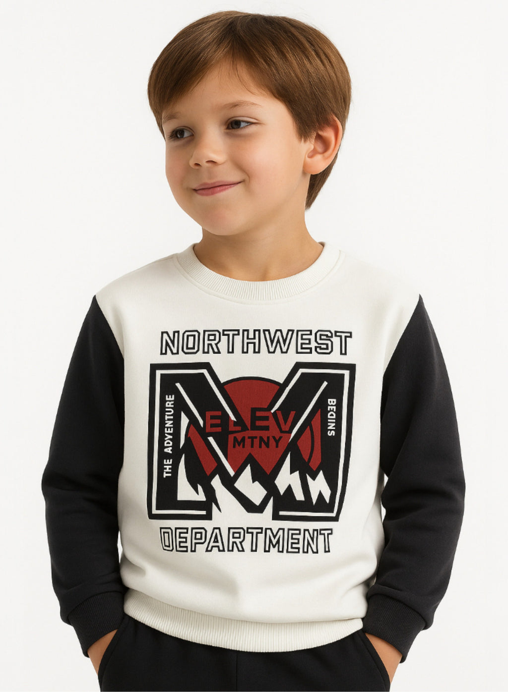 Victor And Jane Cotton Northwest Department Printed Full Sleeves Sweatshirt And Joggers Set - Black/White