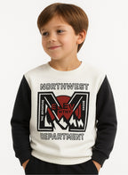 Victor And Jane Cotton Northwest Department Printed Full Sleeves Sweatshirt And Joggers Set - Black/White