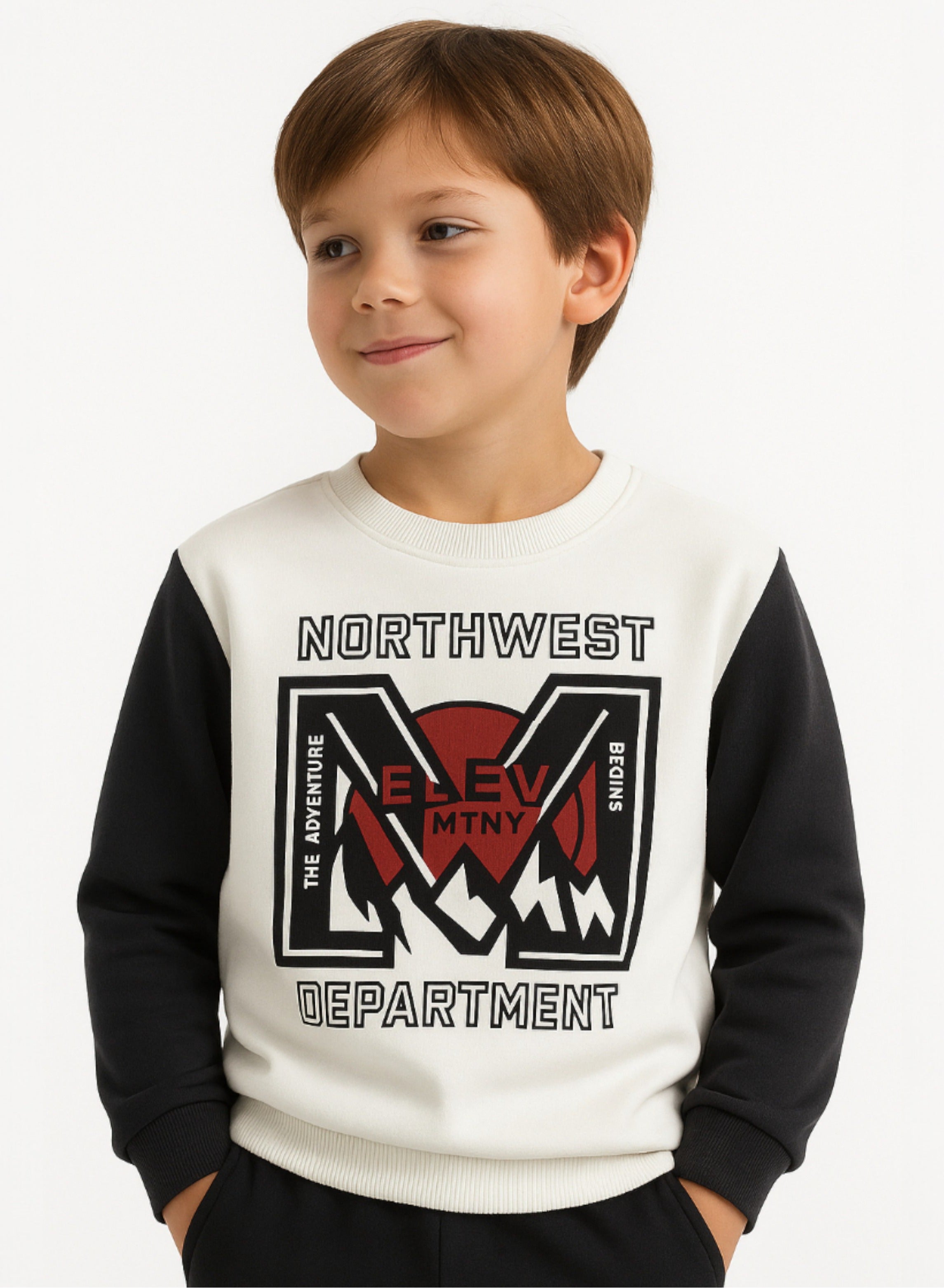 Victor And Jane Cotton Northwest Department Printed Full Sleeves Sweatshirt And Joggers Set - Black/White