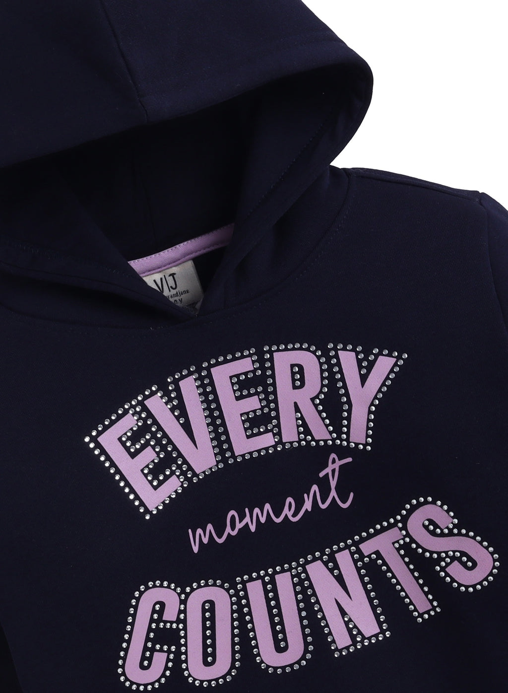 Girls Œevery Moment Counts” Fleece Hoodie “ Navy