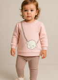 Dirkje Sheep Patched Sweatshirt And Pant Set - Pink/Grey