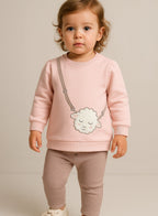 Dirkje Sheep Patched Sweatshirt And Pant Set - Pink/Grey
