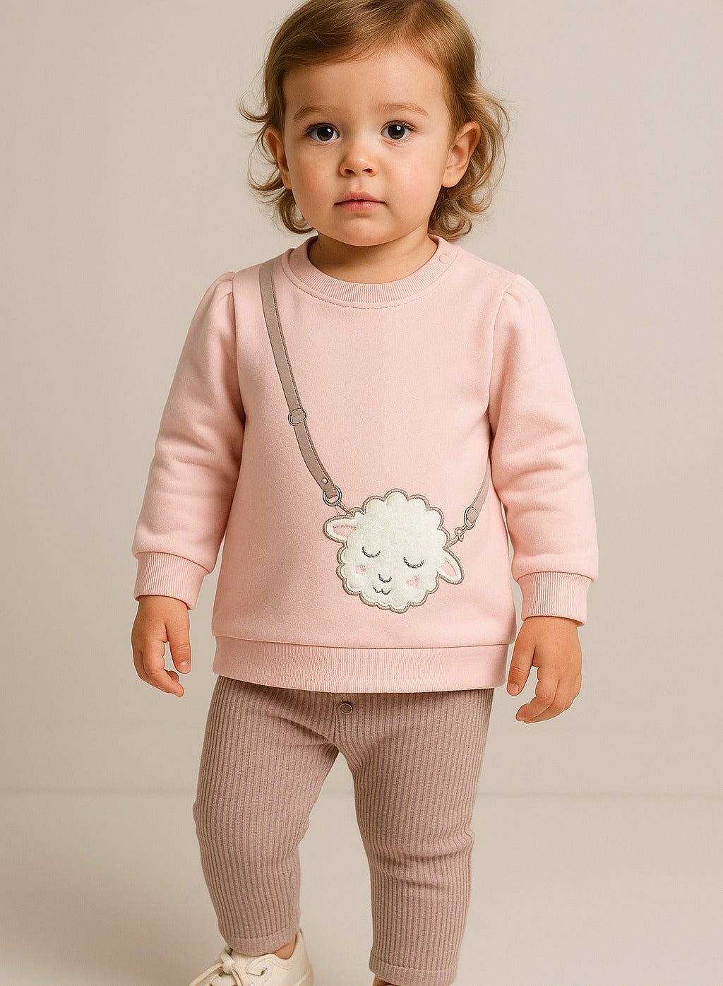 Dirkje Sheep Patched Sweatshirt And Pant Set - Pink/Grey