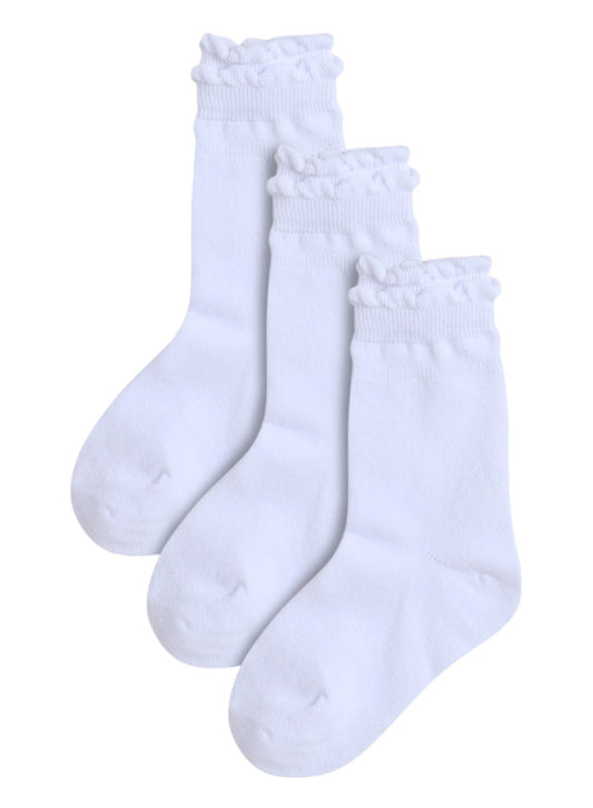 Girls 3 Pairs Cuff Crew Length School Socks