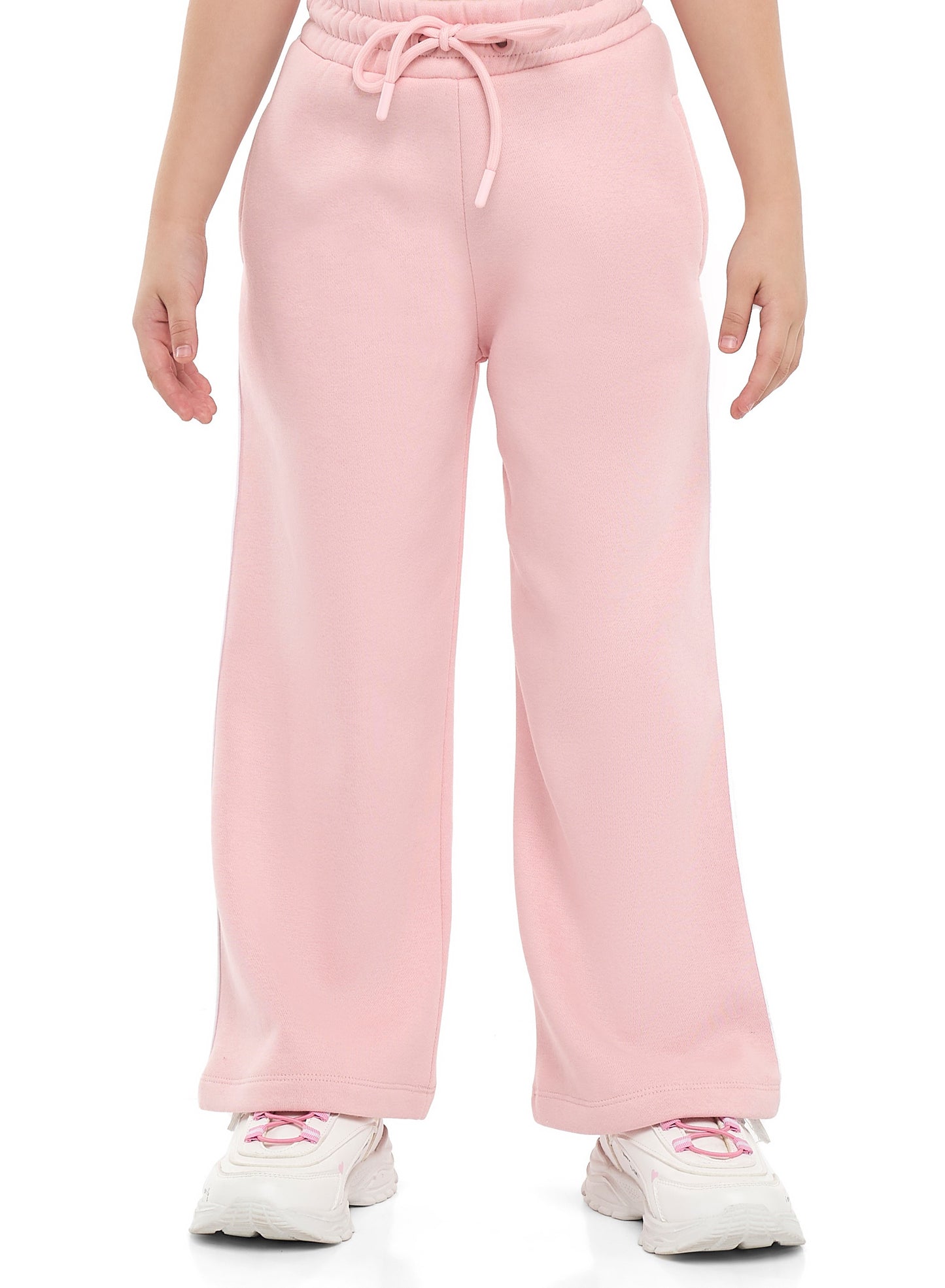 Girls Retro Stripe Fleece Tracksuit – Pink 2-Piece Set