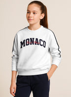 Œmonaco” Girls' Varsity Sweatshirt “ Off-White | 100% Cotton Fleece |