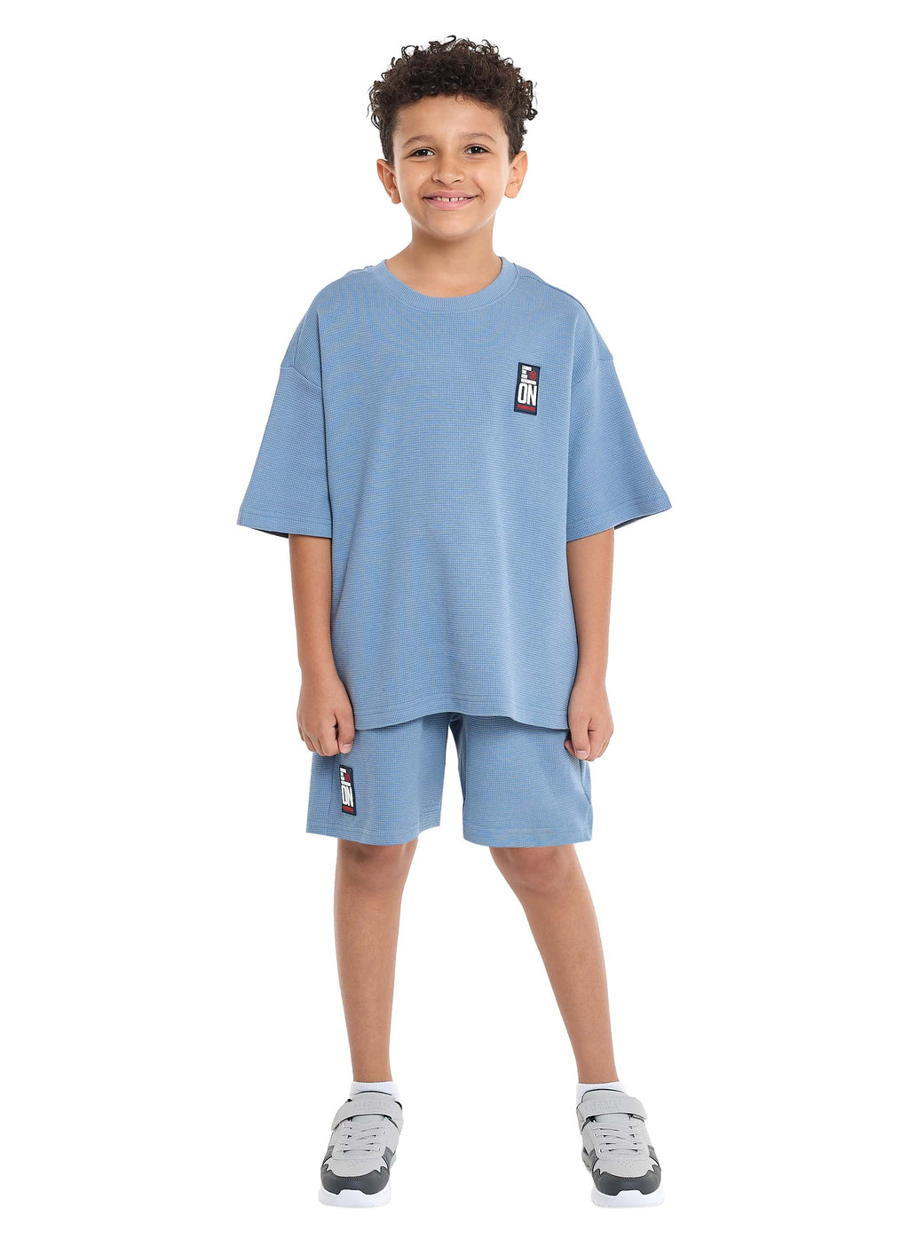 Victor And Jane Boys' Cord Set “ Light Blue T-Shirt And Shorts Outfit With Label Detail