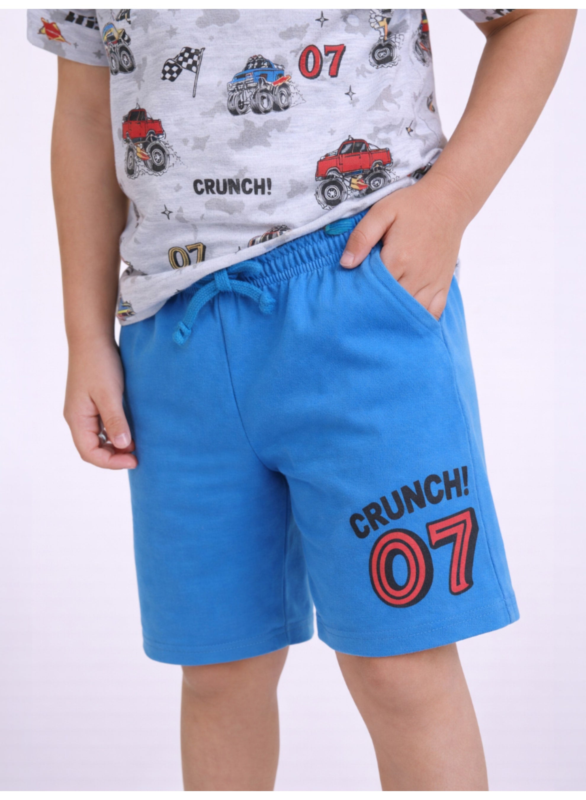 Boys Racing Car Print Cotton Pajama Set “ T-Shirt & Shorts Nightwear