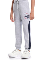 Victor And Jane Cotton La Patch & Printed Full Sleeves Zip Neck Varsity Sweatshirt & Joggers Co-Ord Set - Grey & Navy Blue