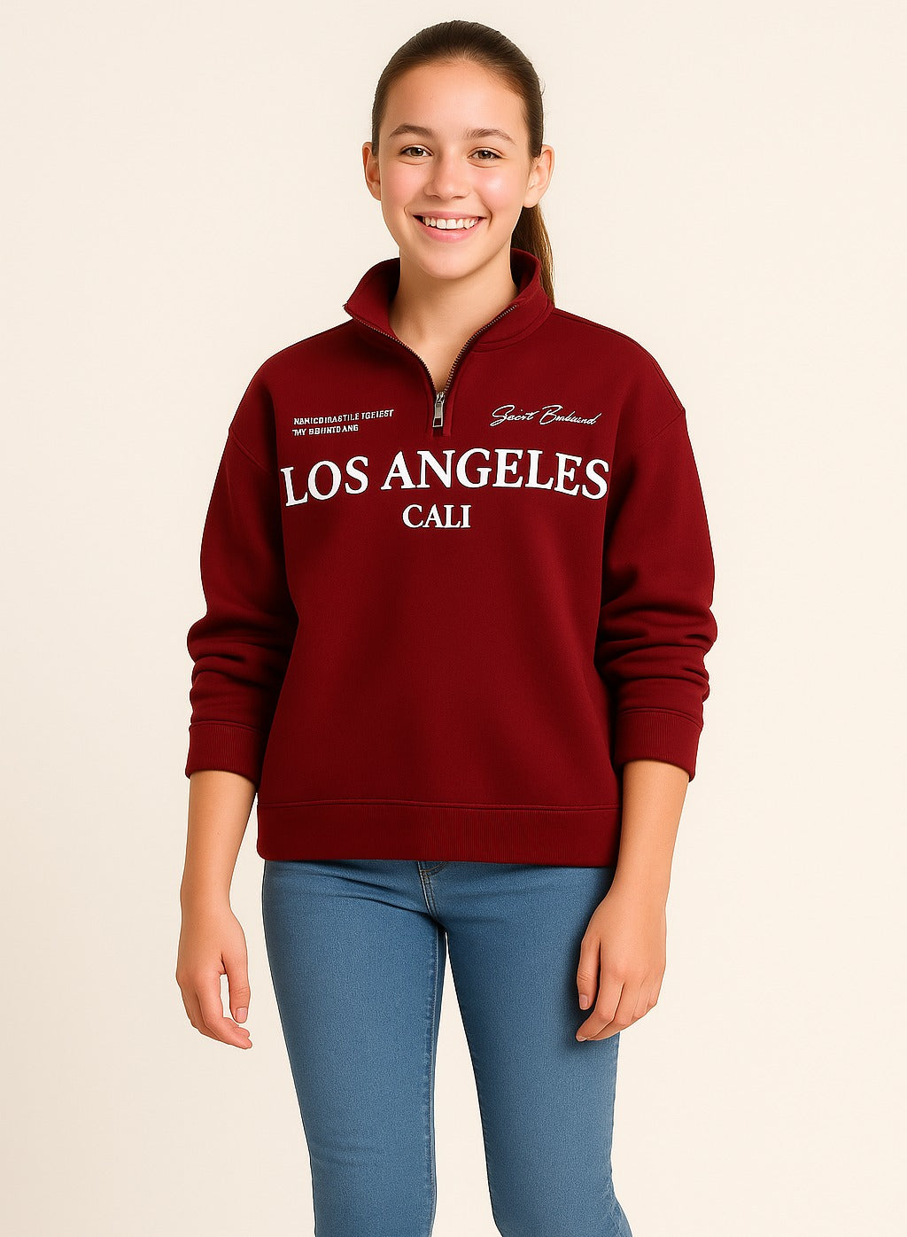 Œlos Angeles Cali” Half-Zip Sweatshirt “ 100% Cotton Fleece Pullover | 280 Gsm