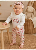 Baby Girls Long Sleeve Bodysuit and Floral Pants Set with Headband (3-Piece)
