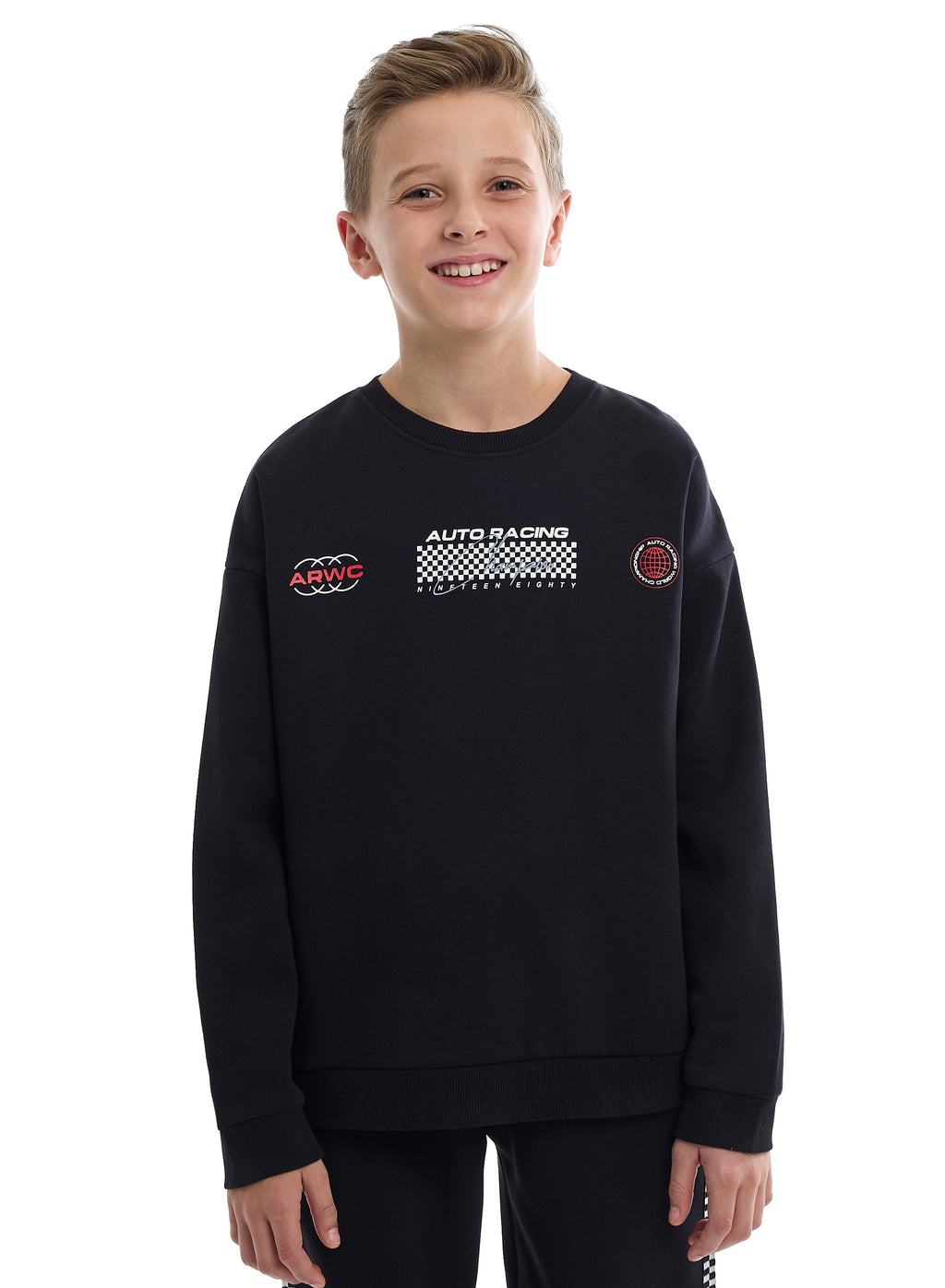 Kids Black Pullover Hoodie & Joggers Set With Œworld Explorer” Logo