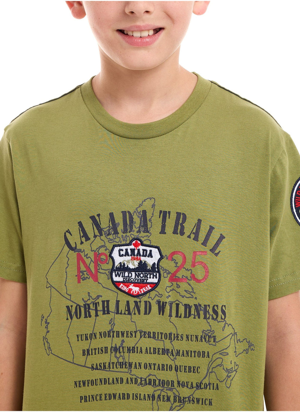Victor and Jane Cotton Bear Patch With Embroidery Detail Graphic T-Shirt - Olive Green