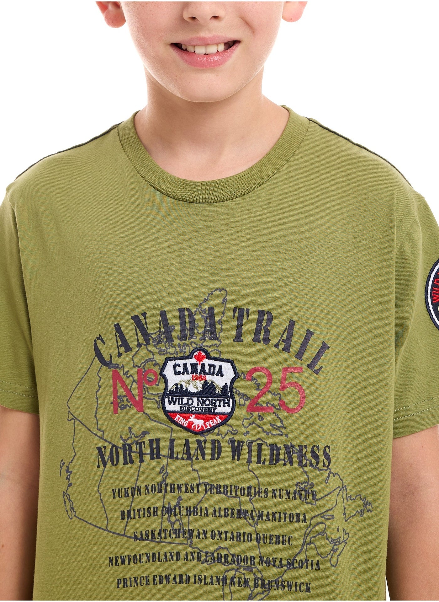 Victor and Jane Cotton Bear Patch With Embroidery Detail Graphic T-Shirt - Olive Green