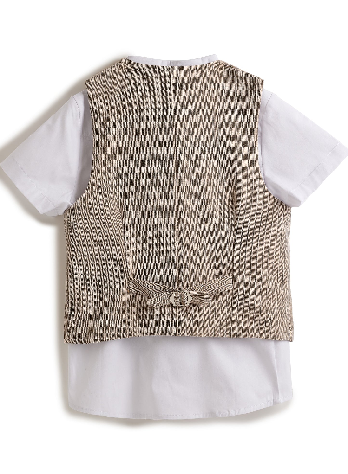 Neutral/Beige Waistcoat And Short Set With Shirt And Bow Tie