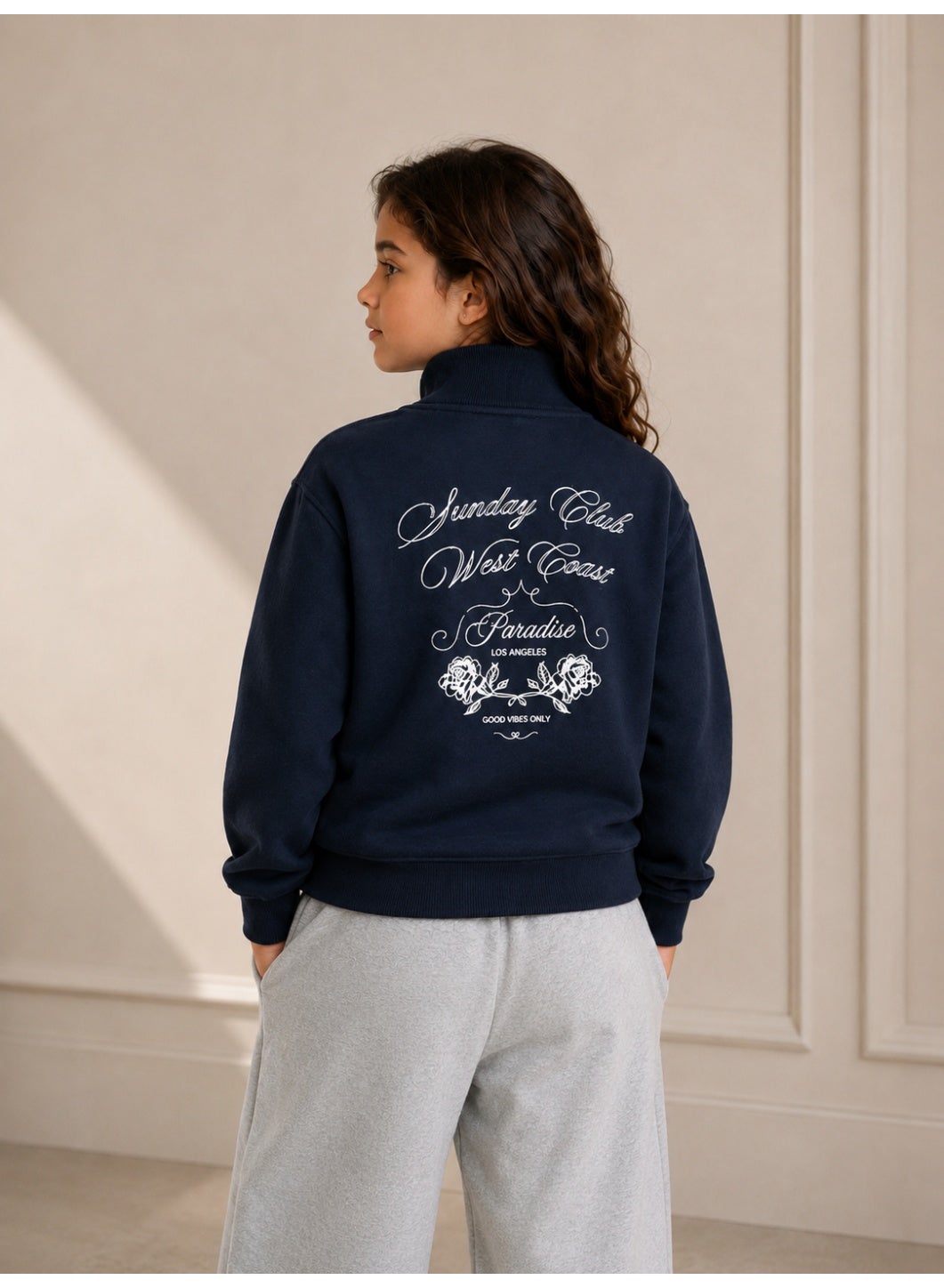 Girls Half Zip Pullover with Back Graphic Statement
