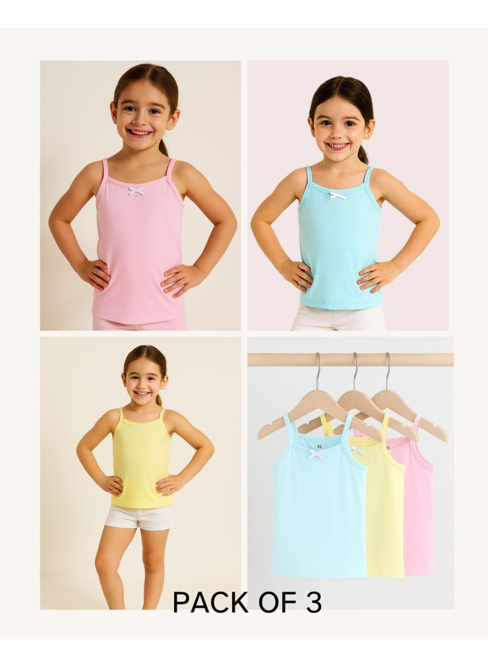 3-Pack Girls' Cotton Camisoles “ Pastel Spaghetti Strap Essentials