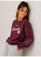 Girls "Unbeatable" Graphic Pullover with Sleeve Detail