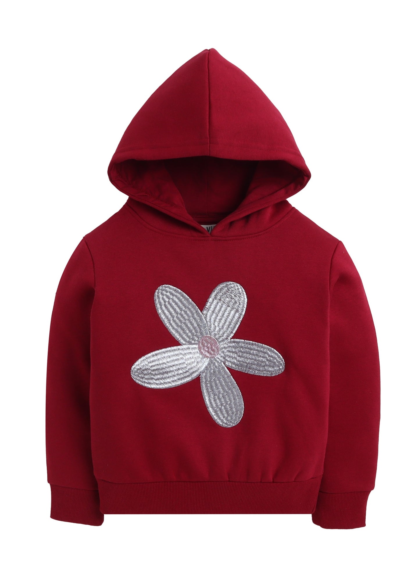 Girls Daisy Appliqué Fleece Hoodie – Burgundy