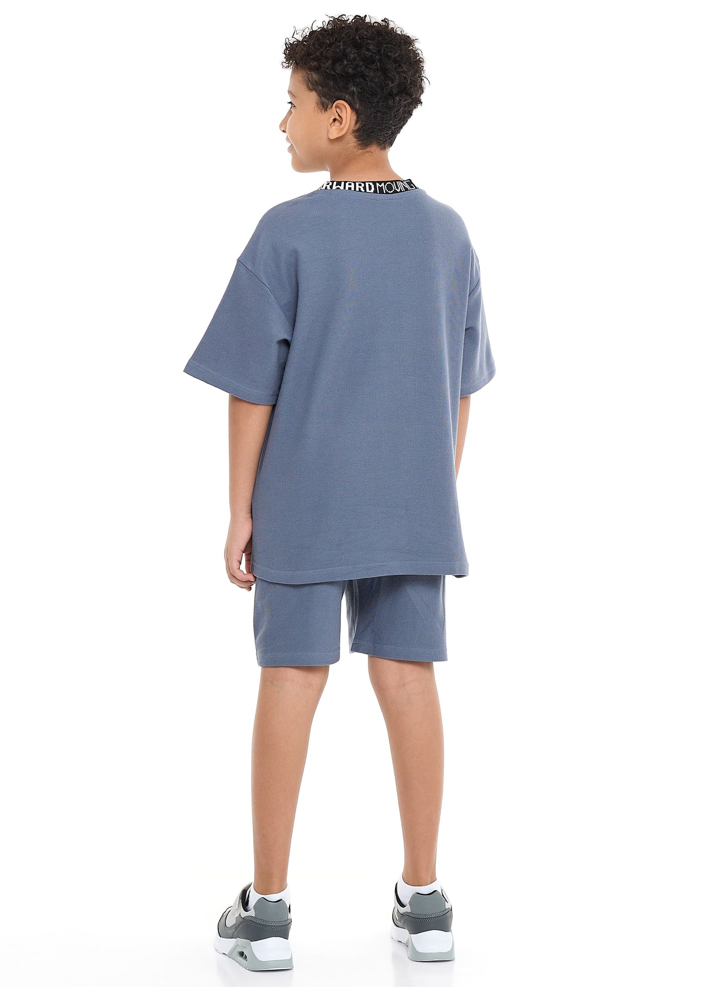 Victor and Jane Boys' Cord Set – Dark Blue T-Shirt and Shorts Outfit with Label Detail