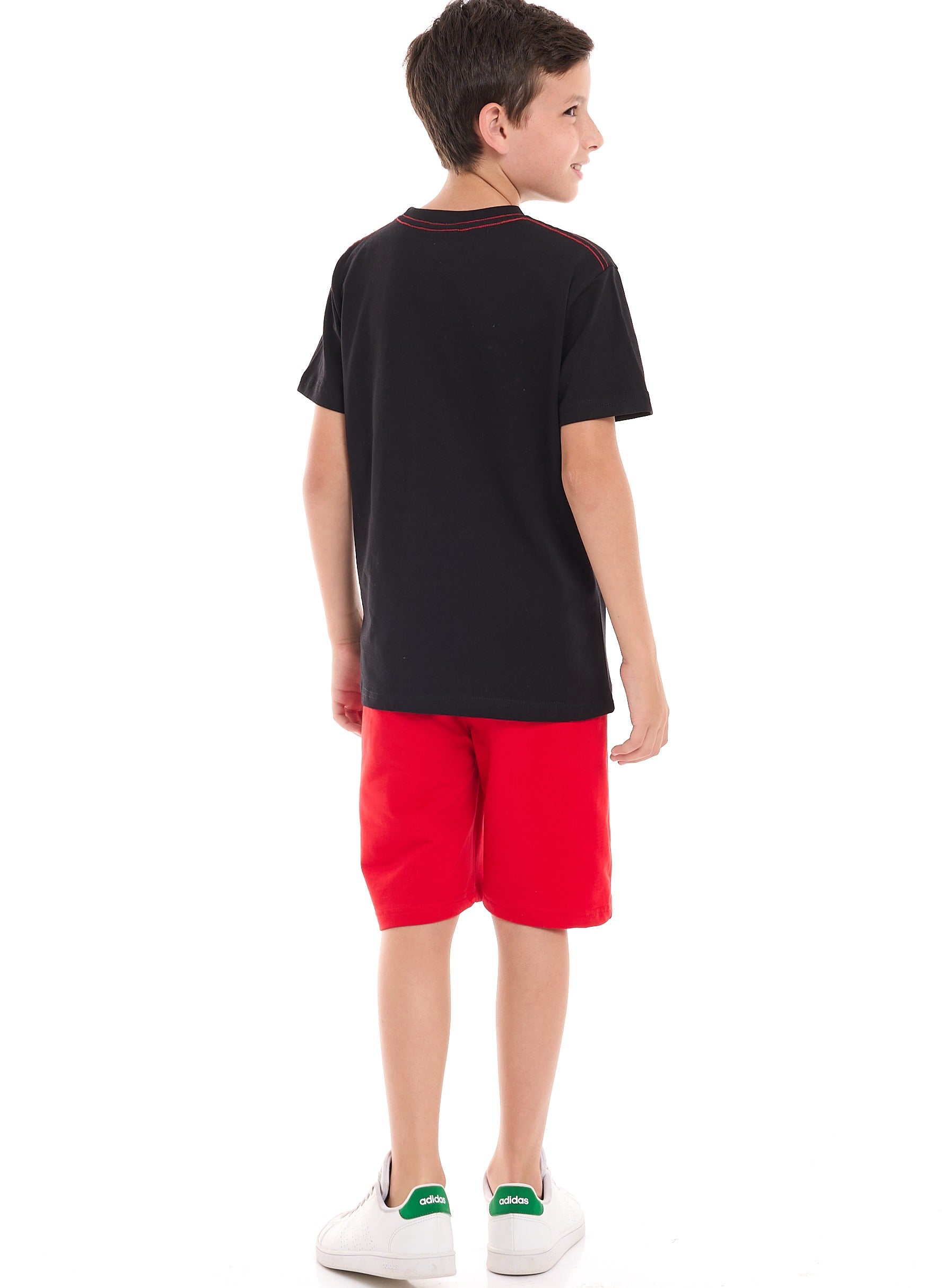 Victor and Jane Guitar Graphic T-Shirt & Shorts Set - Black & Red
