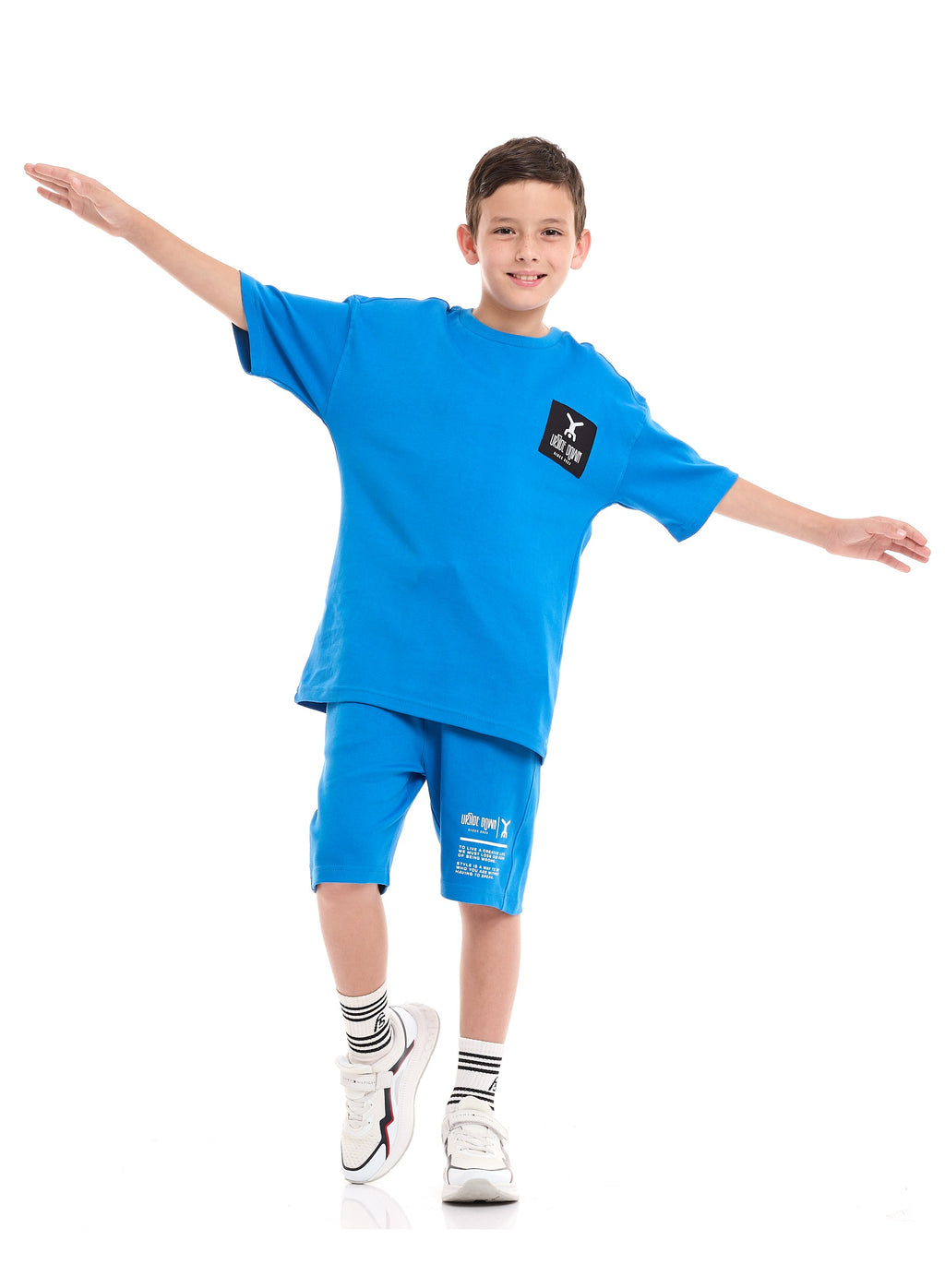 Victor and Jane  Alaska Geographic Polo T-shirt & Shorts Set - Blue/Grey