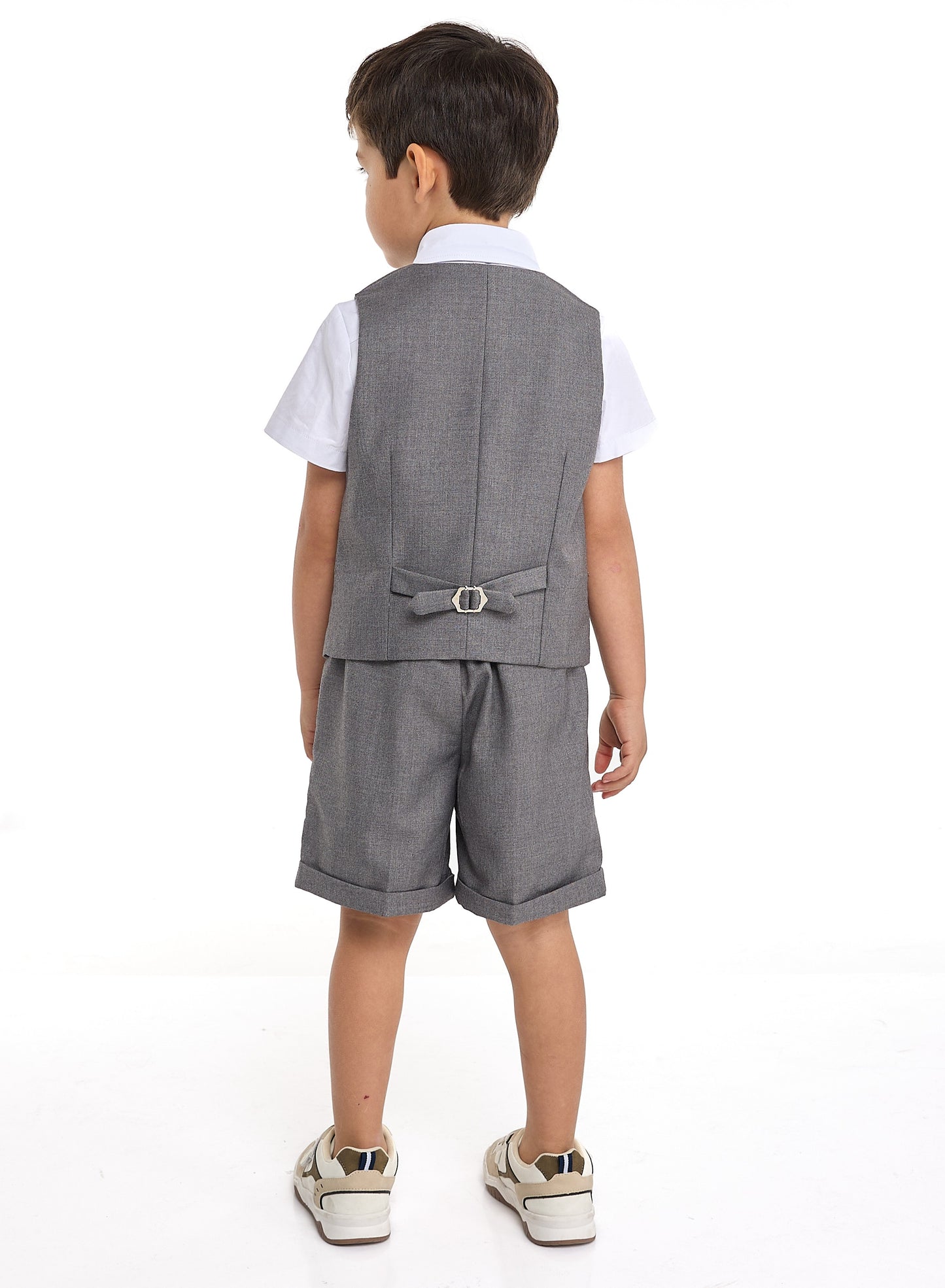 Gray Waistcoat And Short Set With Shirt And Bow Tie