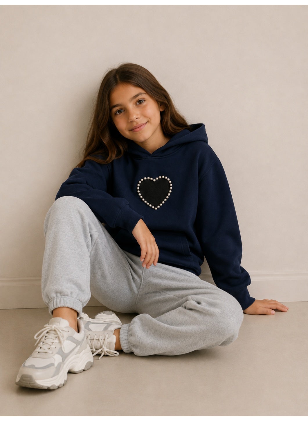 Girls Heart Detail and Graphic Back Sweatshirt Hoodie Top